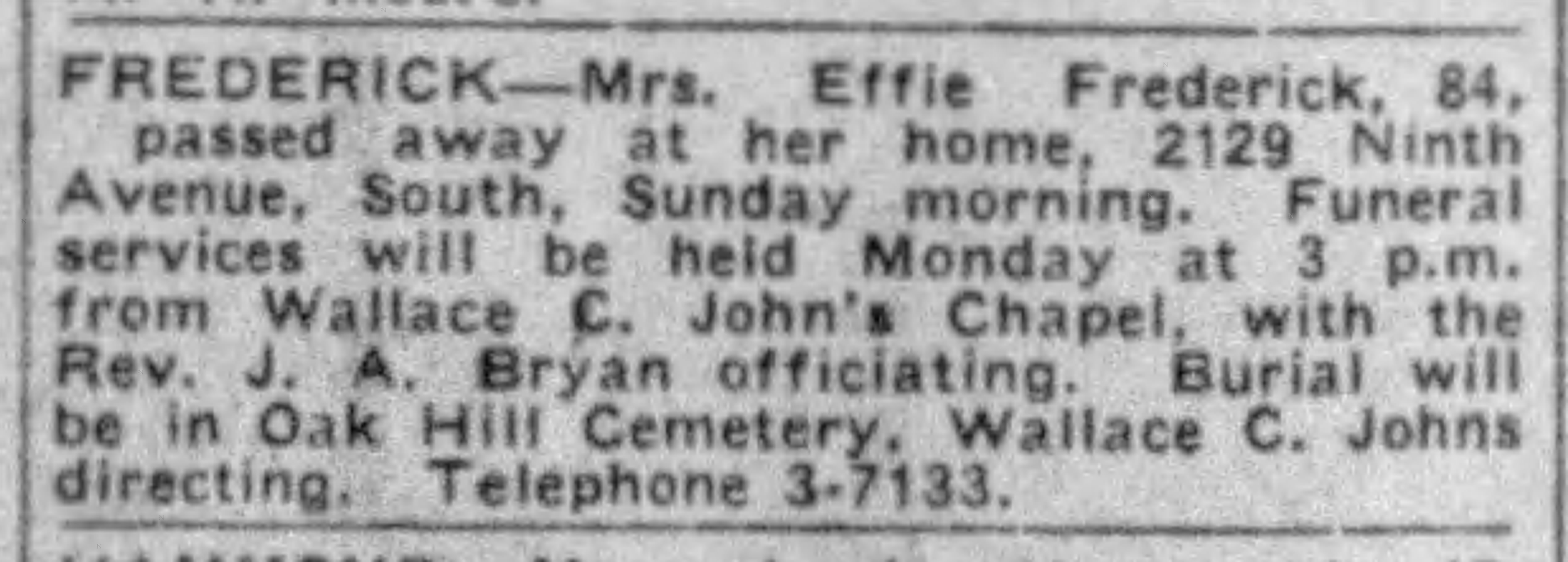 Effie Frederick obituary